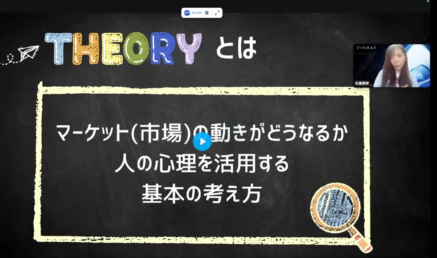 ZiNRAiのオンライン授業で市場の動きと心理の基本を学ぶ画面